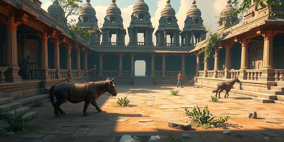 Fennel Adventure Master gameplay showing a player exploring an ancient Indian temple complex